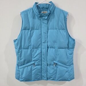 Talbots Womens Down Filled Puffer‎ Vest Size Large Blue Hooded Jacket Outdoor
